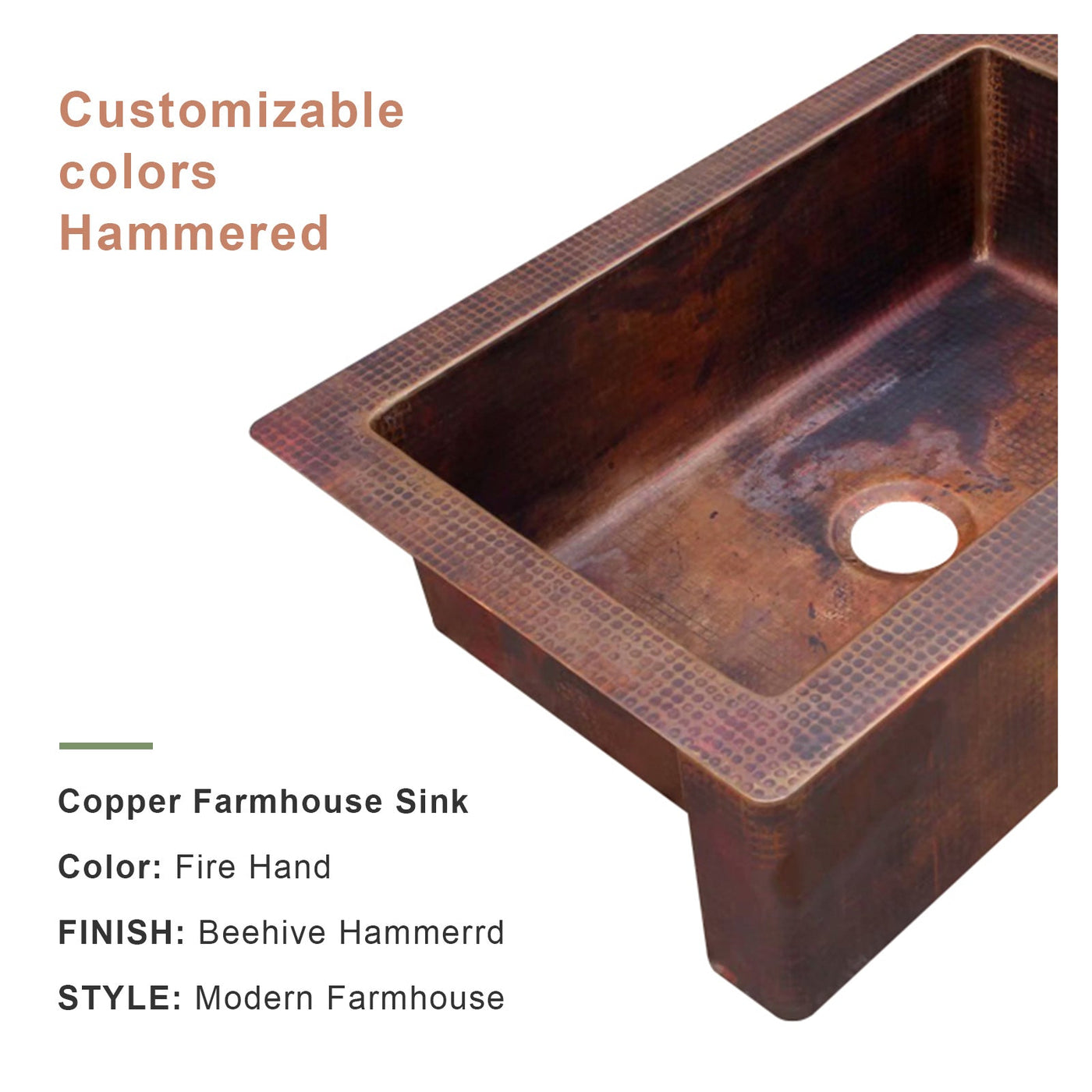 Akicon Single Bowl Farmhouse Apron Copper Kitchen Sink - AKS501-C