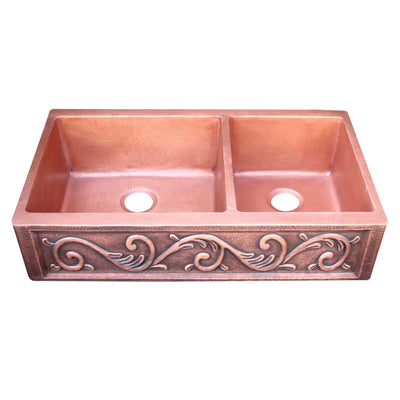 Akicon Double Bowl Farmhouse Apron Copper Kichen Sink