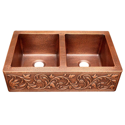 Akicon Double Bowl Farmhouse Apron Copper Kichen Sink