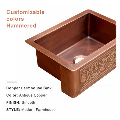 Akicon Single Bowl Farmhouse Apron Copper Kitchen Sink - AKS502-C