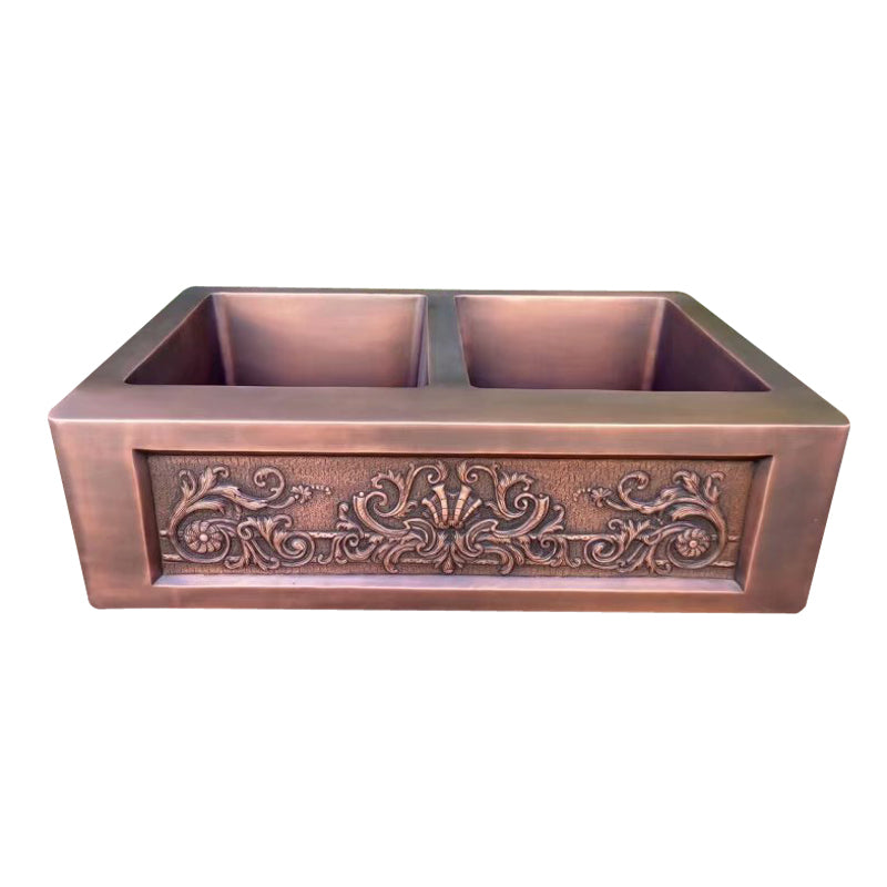 Akicon Double Bowl Farmhouse Apron Copper Kichen Sink