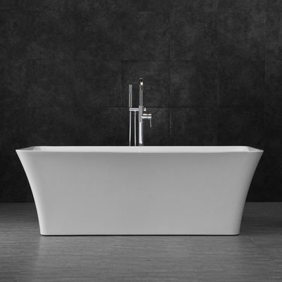 WoodBridge B0004 67" White Acrylic Freestanding Soaking Bathtub With Chrome Drain and Overflow