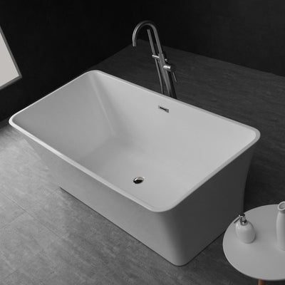 WoodBridge B0004 67" White Acrylic Freestanding Soaking Bathtub With Chrome Drain and Overflow