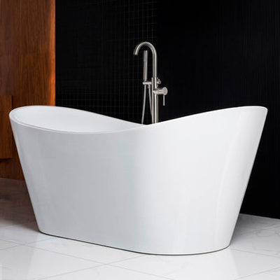 WoodBridge B0010 67" White Acrylic Freestanding Contemporary Soaking Bathtub With Chrome Drain and Overflow