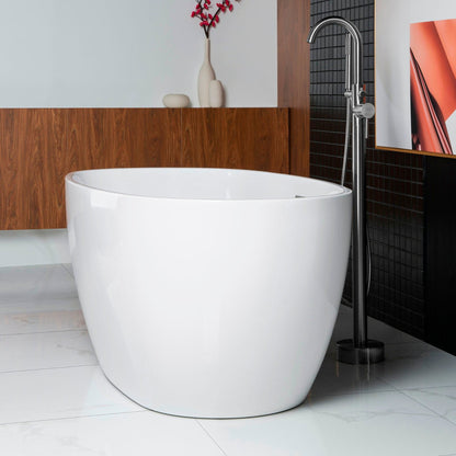 WoodBridge B0018 59" White Acrylic Freestanding Soaking Bathtub With Chrome Drain and Overflow