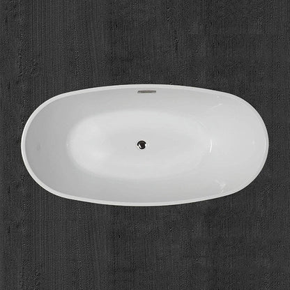 WoodBridge B0028 67" White Acrylic Freestanding Soaking Bathtub With Chrome Drain and Overflow