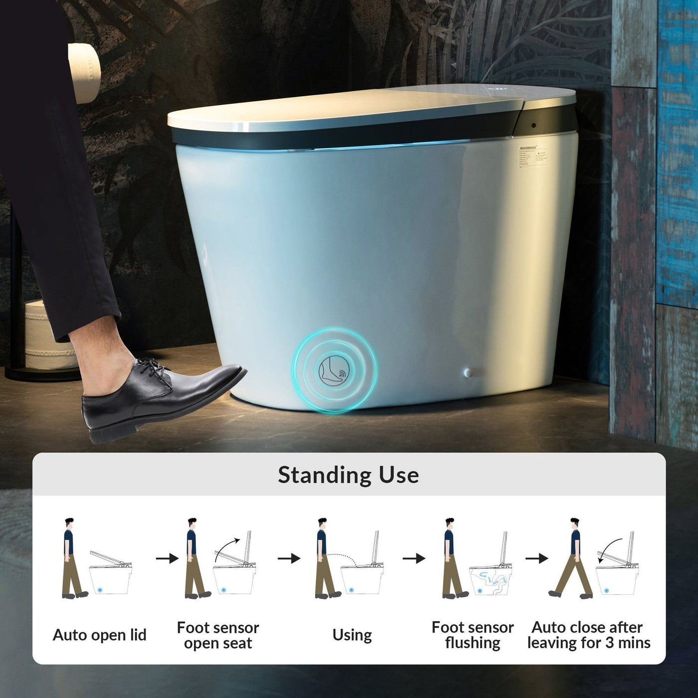 WoodBridge B0931S Smart Bidet Toilet With 1.28 GPF Dual Flush Auto Open & Close, Foot Sensor Flush, Voice Control, 1000 Gram Map Flushing Score, LED Display, Chair Height Design and Cleaning Foam Dispenser