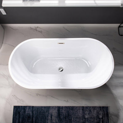 WoodBridge B1702 54" White Acrylic Freestanding Soaking Bathtub With Chrome Drain and Overflow