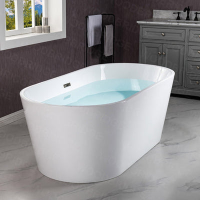 WoodBridge B1702 54" White Acrylic Freestanding Soaking Bathtub With Chrome Drain and Overflow