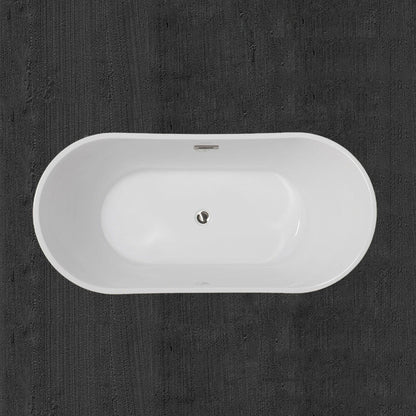 WoodBridge B1815 67" Black Acrylic Freestanding Contemporary Soaking Bathtub With Brushed Nickel Drain, Overflow, F0001BNRD Tub Filler and Caddy Tray