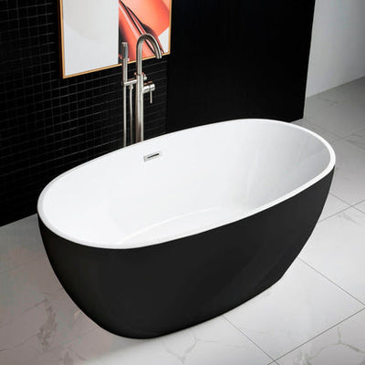 WoodBridge B1818 59" Black Acrylic Freestanding Soaking Bathtub With Brushed Nickel Drain and Overflow