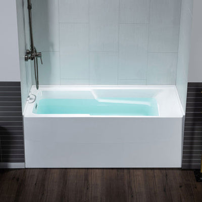 WoodBridge 54" White Acrylic Alcove Rectangular Soaking Bathtub Left Drain Placement With Chrome Pop-up Drain