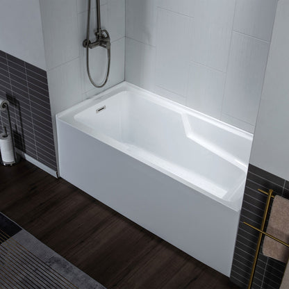 WoodBridge 54" White Acrylic Alcove Rectangular Soaking Bathtub Left Drain Placement With Chrome Pop-up Drain