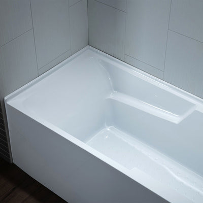 WoodBridge 54" White Acrylic Alcove Rectangular Soaking Bathtub Right Drain Placement With Chrome Pop-up Drain