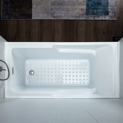 WoodBridge 54" White Acrylic Alcove Rectangular Soaking Bathtub Right Drain Placement With Chrome Pop-up Drain