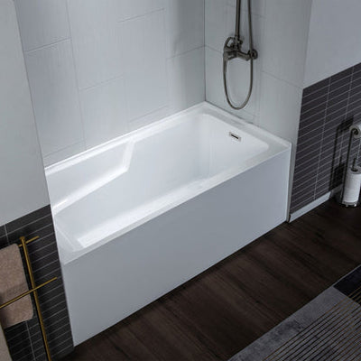 WoodBridge 60" White Acrylic Alcove Rectangular Soaking Bathtub Right Drain Placement With Chrome Pop-up Drain