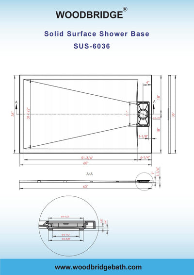 WOODBRIDGE 60-in L x 36-in W Zero Threshold End Drain Shower Base with Reversable Drain Placement, Matching Decorative Drain Plate and Tile Flange, Wheel Chair Access, Low Profile, Black