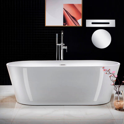 WOODBRIDGE 71" Acrylic Freestanding Bathtub Contemporary Soaking Tub with Chrome Overflow and Drain,White Tub,B1701-C-Drain&O