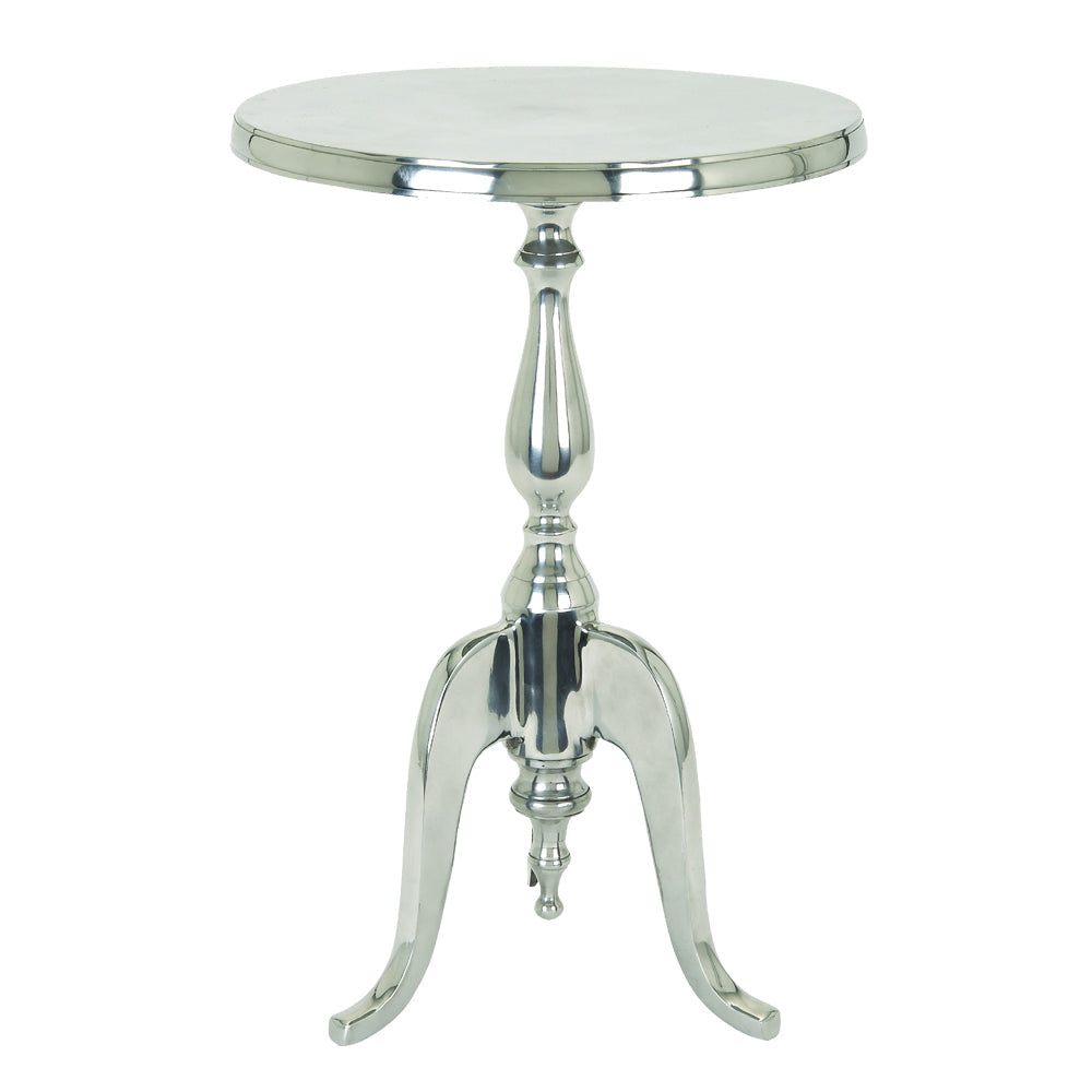 BENZARA Traditional Style Aluminum Accent Table With Pedestal Base, Silver - BM01816