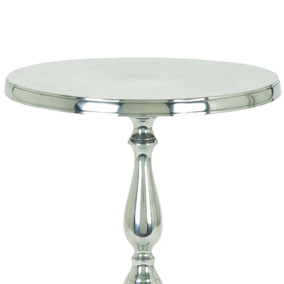 BENZARA Traditional Style Aluminum Accent Table With Pedestal Base, Silver - BM01816