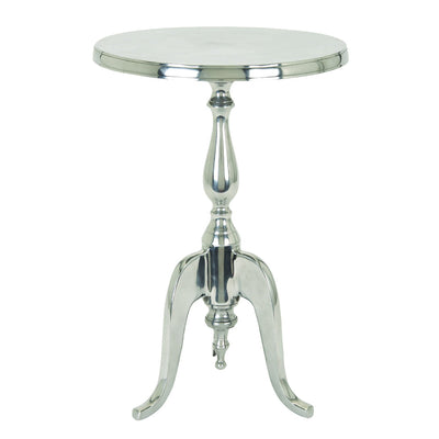 BENZARA Traditional Style Aluminum Accent Table With Pedestal Base, Silver - BM01816