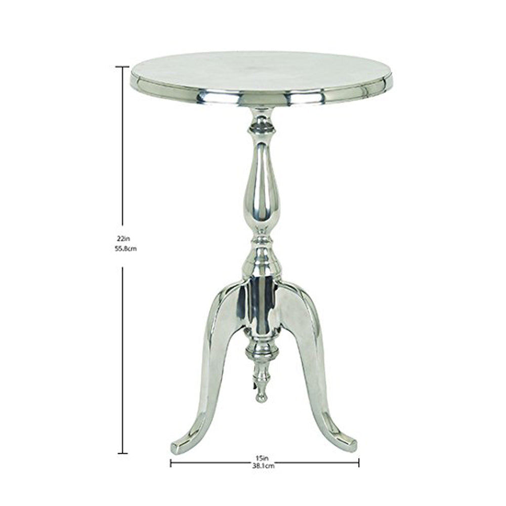 BENZARA Traditional Style Aluminum Accent Table With Pedestal Base, Silver - BM01816