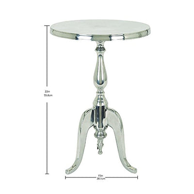 BENZARA Traditional Style Aluminum Accent Table With Pedestal Base, Silver - BM01816