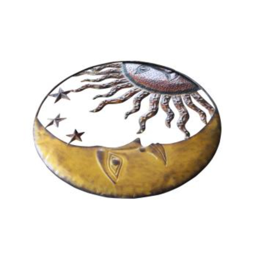 BENZARA Benzara Celestial Metal Sun Moon Wall Decor, Bronze Gold and Rust Red - BM05395