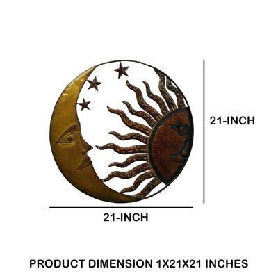 BENZARA Benzara Celestial Metal Sun Moon Wall Decor, Bronze Gold and Rust Red - BM05395