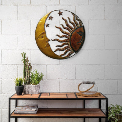 BENZARA Benzara Celestial Metal Sun Moon Wall Decor, Bronze Gold and Rust Red - BM05395