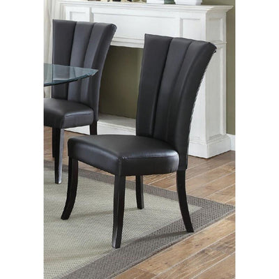 BENZARA Leather Upholstered Dining Chair In Poplar Wood, Set Of 2,Black - BM171539