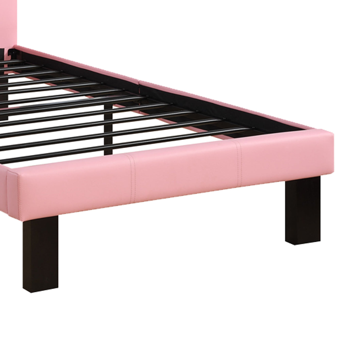 BENZARA Faux Leather Upholstered Twin size Bed With tufted Headboard, Pink - BM171751