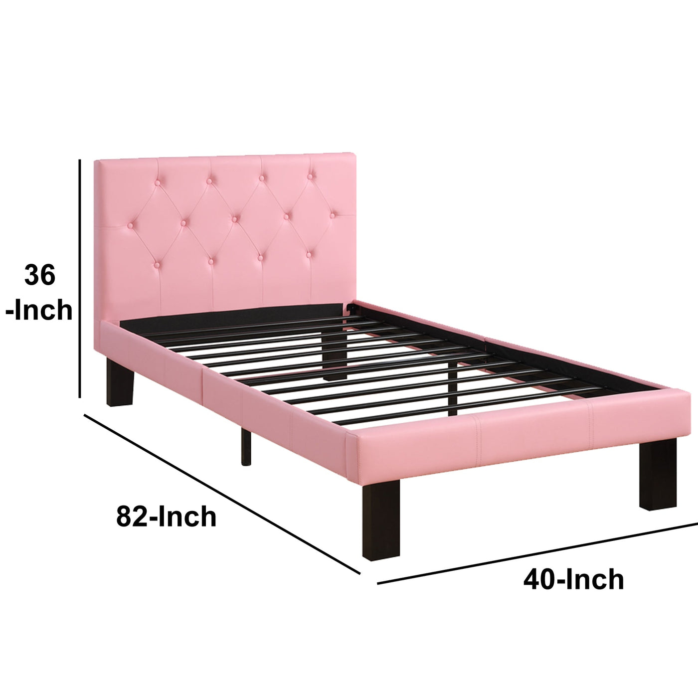 BENZARA Faux Leather Upholstered Twin size Bed With tufted Headboard, Pink - BM171751