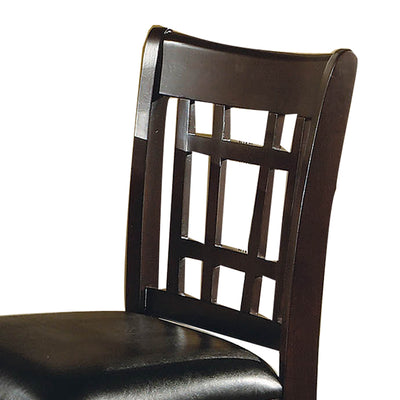 BENZARA Lattice Back 24" Wooden Counter Height Chair with Leatherette Seat, Set of 2, Brown and Black