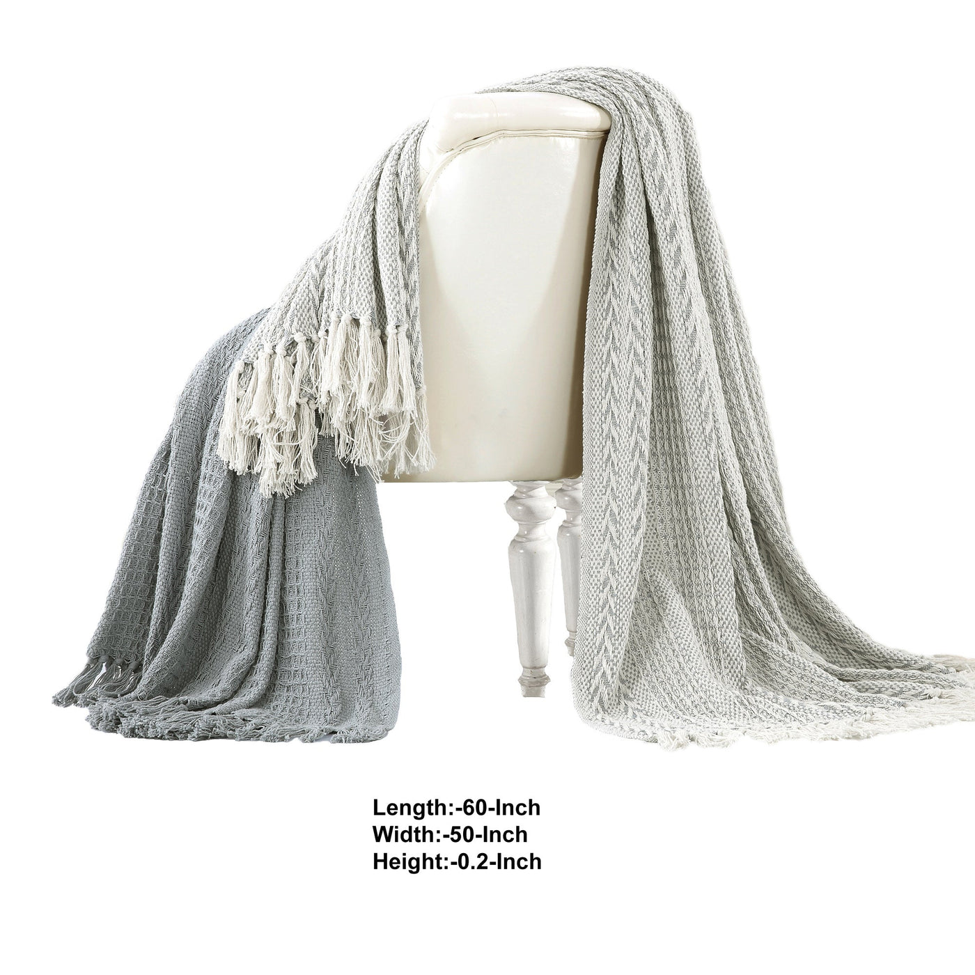 BENZARA Latina Cotton Throw with Decorative Fringe The Urban Port, Set of 2, Gray - BM204217