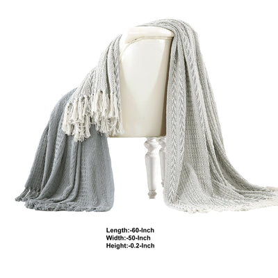 BENZARA Latina Cotton Throw with Decorative Fringe The Urban Port, Set of 2, Gray - BM204217