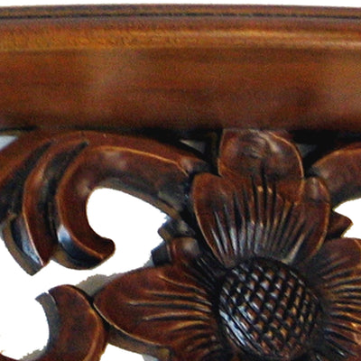 BENZARA Hand Carved Wooden Floating Wall Shelf in Floral Design, Brown - BM210438