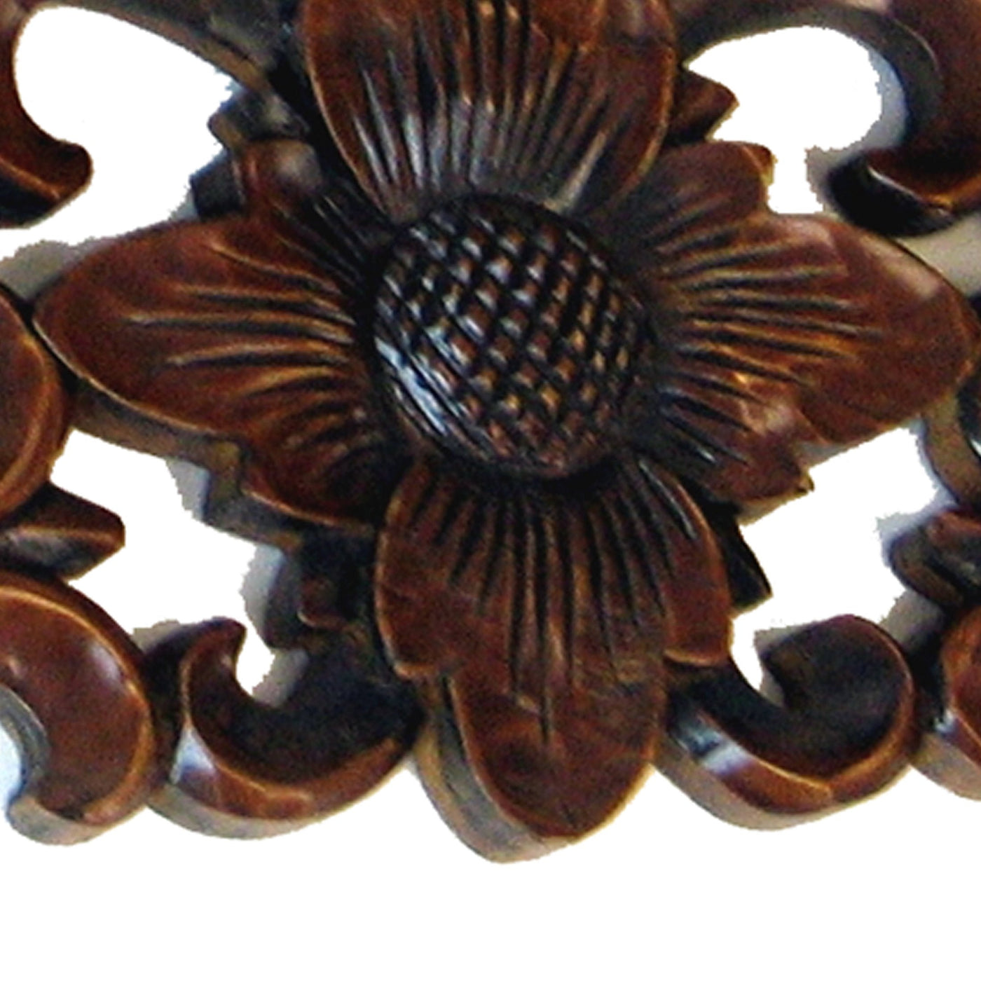 BENZARA Hand Carved Wooden Floating Wall Shelf in Floral Design, Brown - BM210438