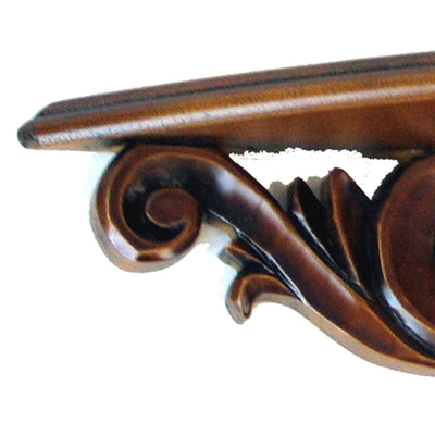 BENZARA Hand Carved Wooden Floating Wall Shelf in Floral Design, Brown - BM210438