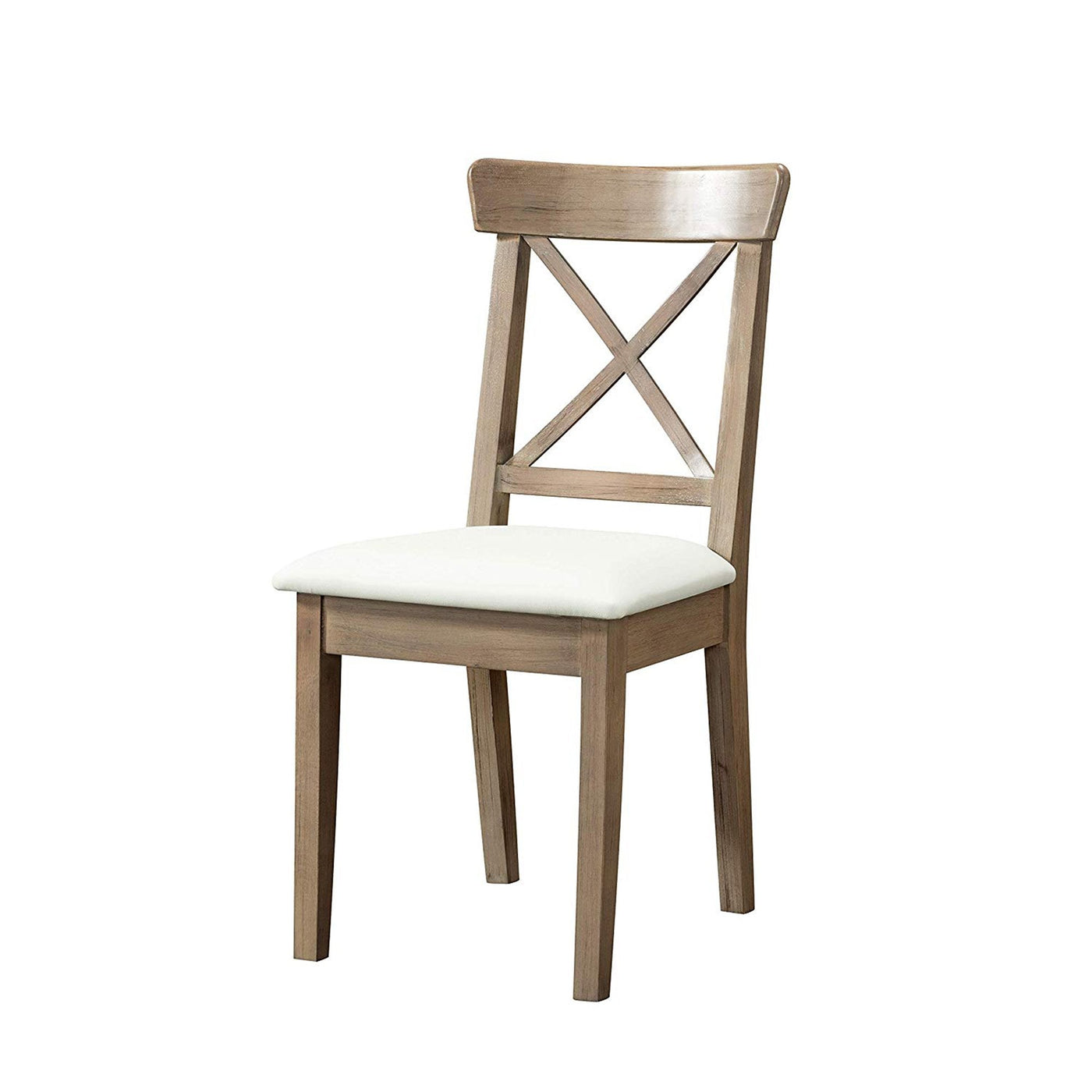 BENZARA Wooden Dining Chair with Leatherette Seat, Set of 2, Brown and White - BM214744