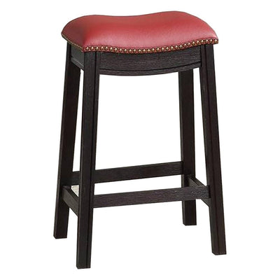 BENZARA 24 Inch Padded Counter Stool with Nailhead Trim, Set of 2, Brown and Red - BM233107