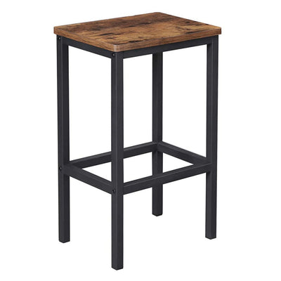 BENZARA 25.6 Inches Bar Stool with Wooden Seat, Set of 2, Brown and Black - BM233377