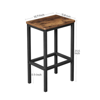 BENZARA 25.6 Inches Bar Stool with Wooden Seat, Set of 2, Brown and Black - BM233377