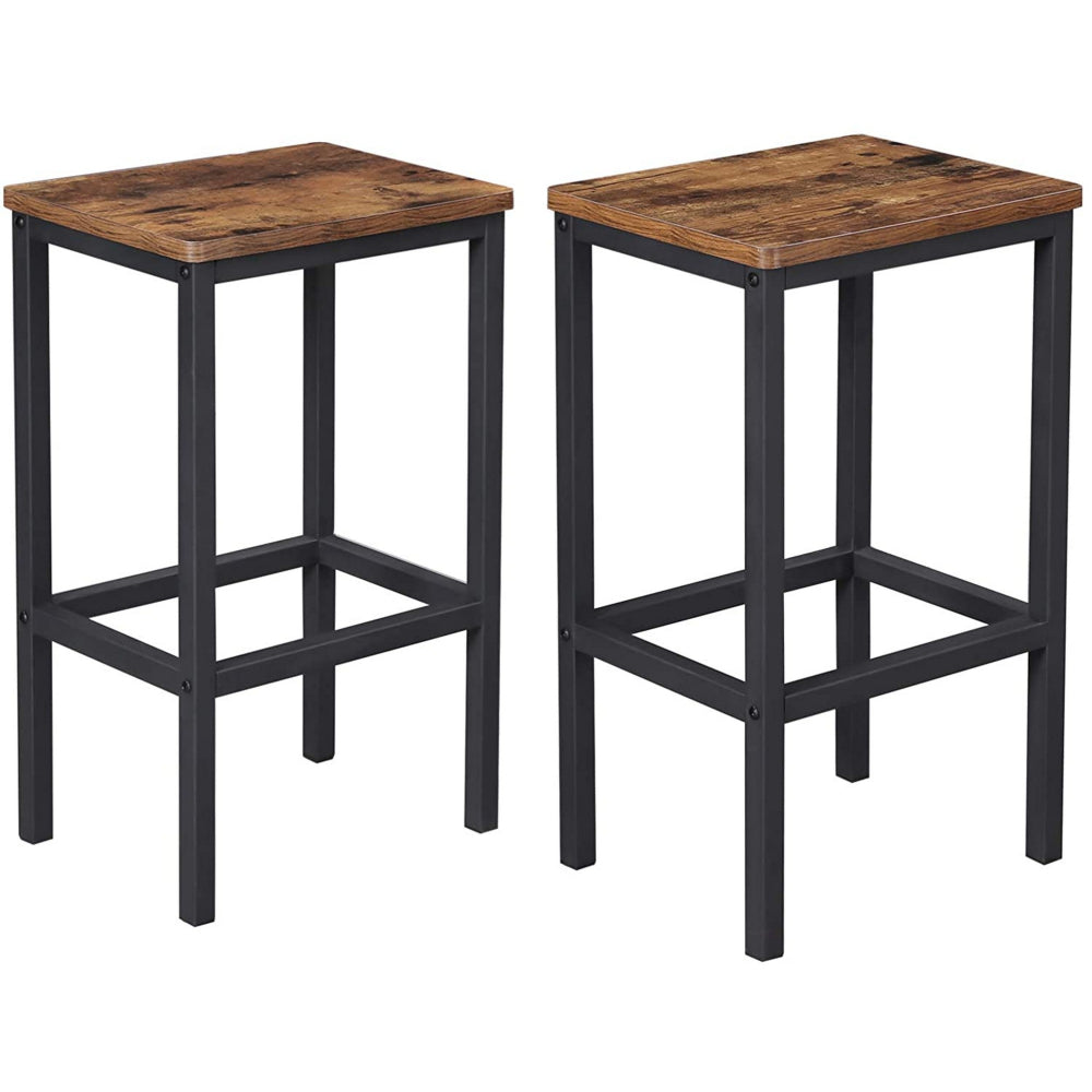 BENZARA 25.6 Inches Bar Stool with Wooden Seat, Set of 2, Brown and Black - BM233377