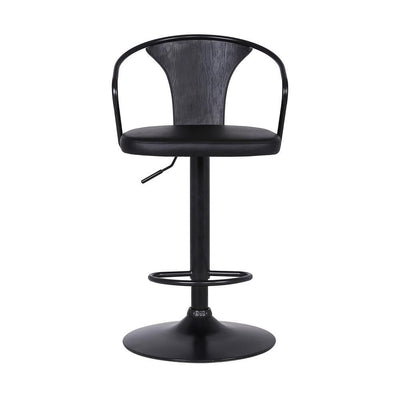 BENZARA Adjustable Leatherette Swivel Barstool with Curved Back, Black - BM236621