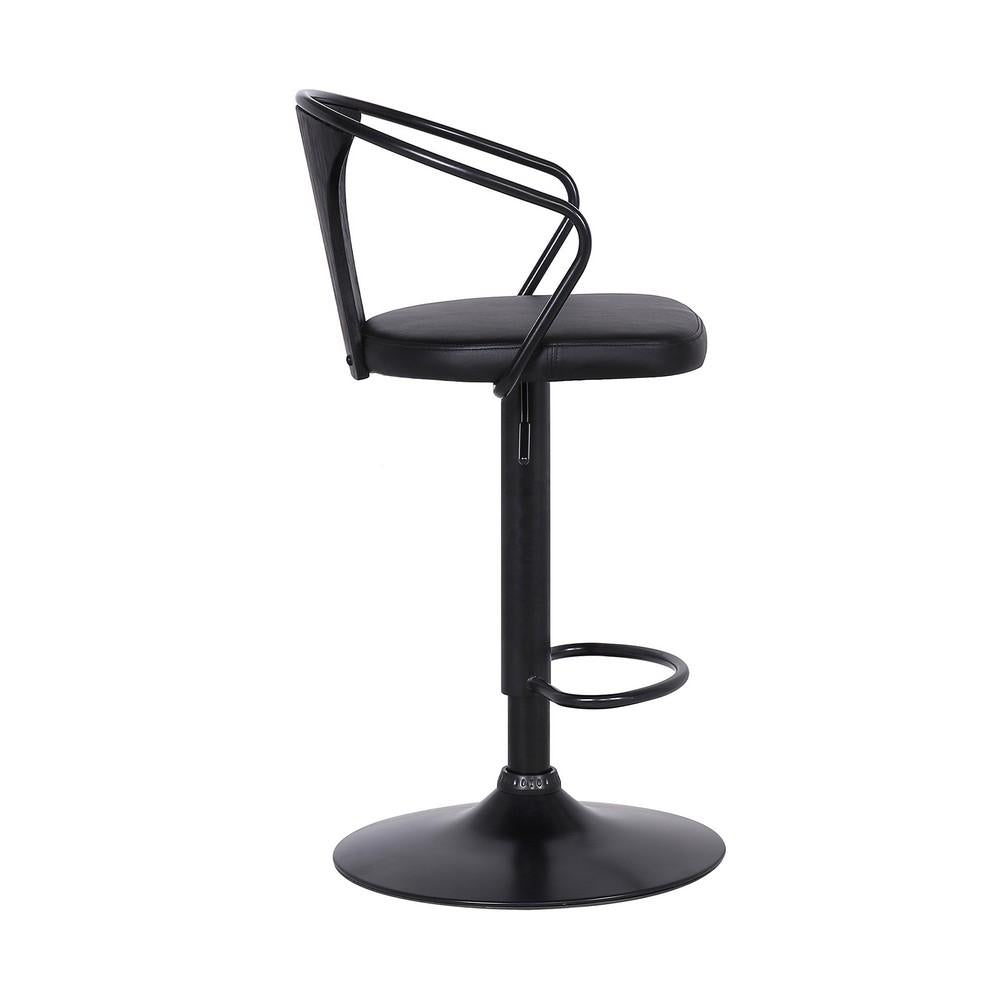 BENZARA Adjustable Leatherette Swivel Barstool with Curved Back, Black - BM236621