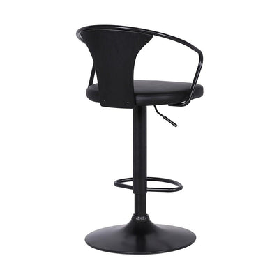 BENZARA Adjustable Leatherette Swivel Barstool with Curved Back, Black - BM236621