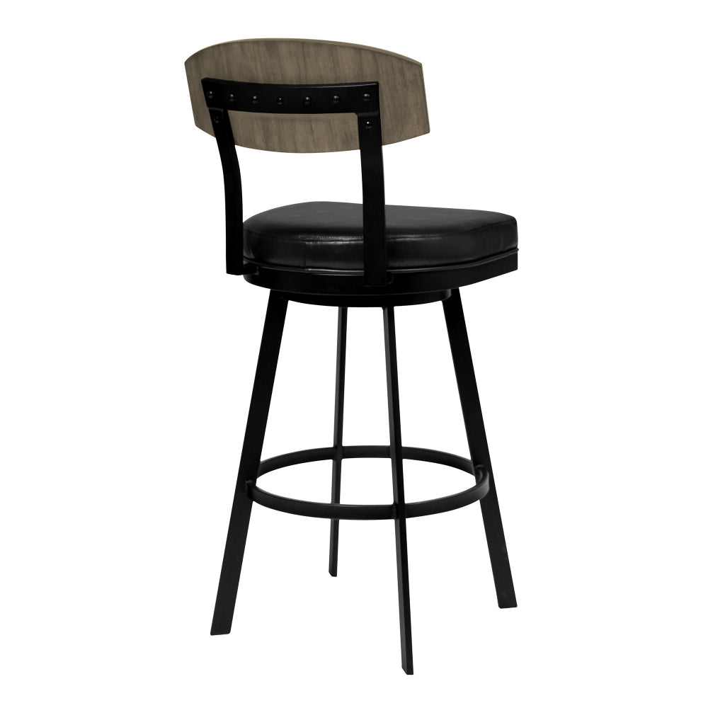 BENZARA 26 Inch Metal and Leatherette Swivel Barstool, Black - BM236779