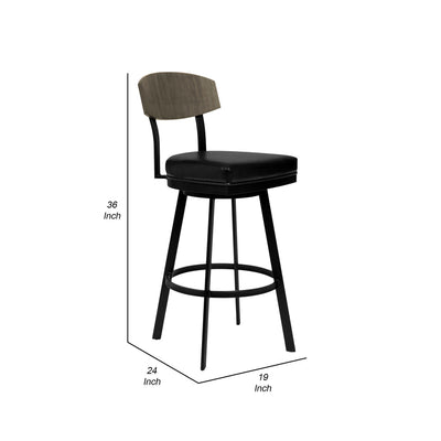 BENZARA 26 Inch Metal and Leatherette Swivel Barstool, Black - BM236779