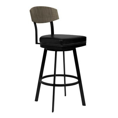 BENZARA 26 Inch Metal and Leatherette Swivel Barstool, Black - BM236779